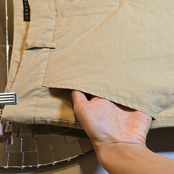 Theory Emery T Linen Rayon Stretch Crunch Khaki High-Waist Wide-Leg Trousers - Picture 5 of 16